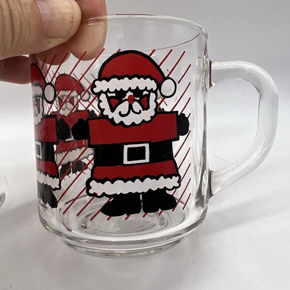 Vintage 2 Luminarc Red Stripe Santa Claus Christmas Mugs Coffee Holiday St Nick - Picture 12 of 12